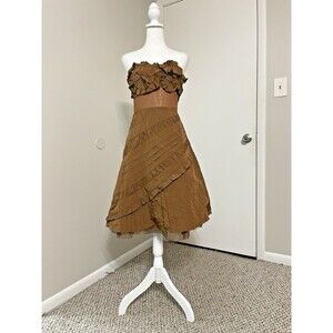 BCBG Maxazria Dress Silk Vintage Y2K 90s Strapless Gold Cocktail Formal Rare  2